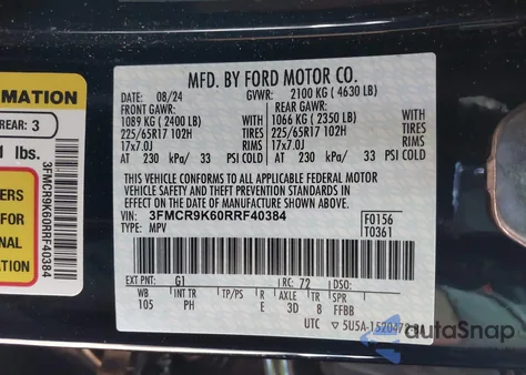 2024 Ford Bronco Sport Free Wheeling from USA, damaged, VIN 3FMCR9K60RRF40384